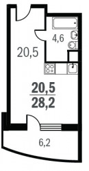 Однокомнатная квартира 28.2 м²